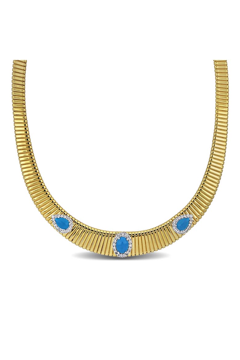 Stone & Cubic Zirconia Omega Necklace, Main, color, Turquoise