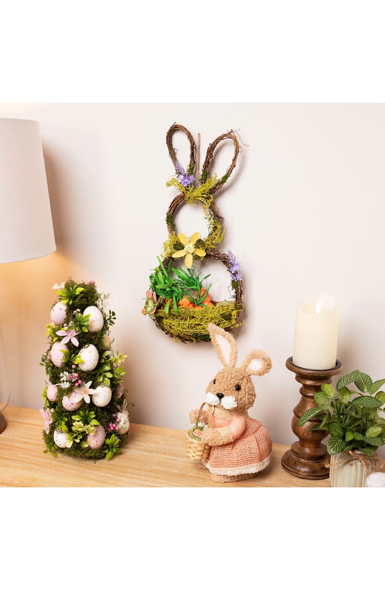 Northlight Artificial Floral Bunny Hanging Easter Basket Decoration - 14.5", Alternate, color, 