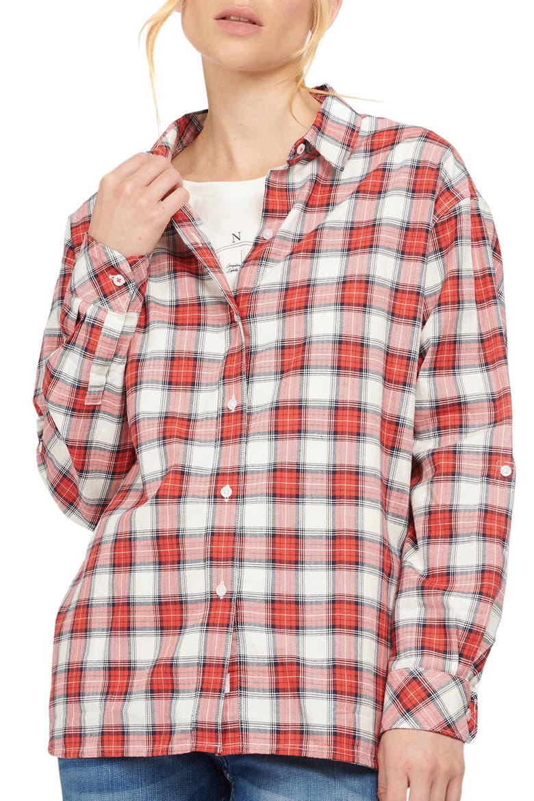 Hauxley Plaid Stretch Cotton Shirt, Main, color, CLOUD CHECK