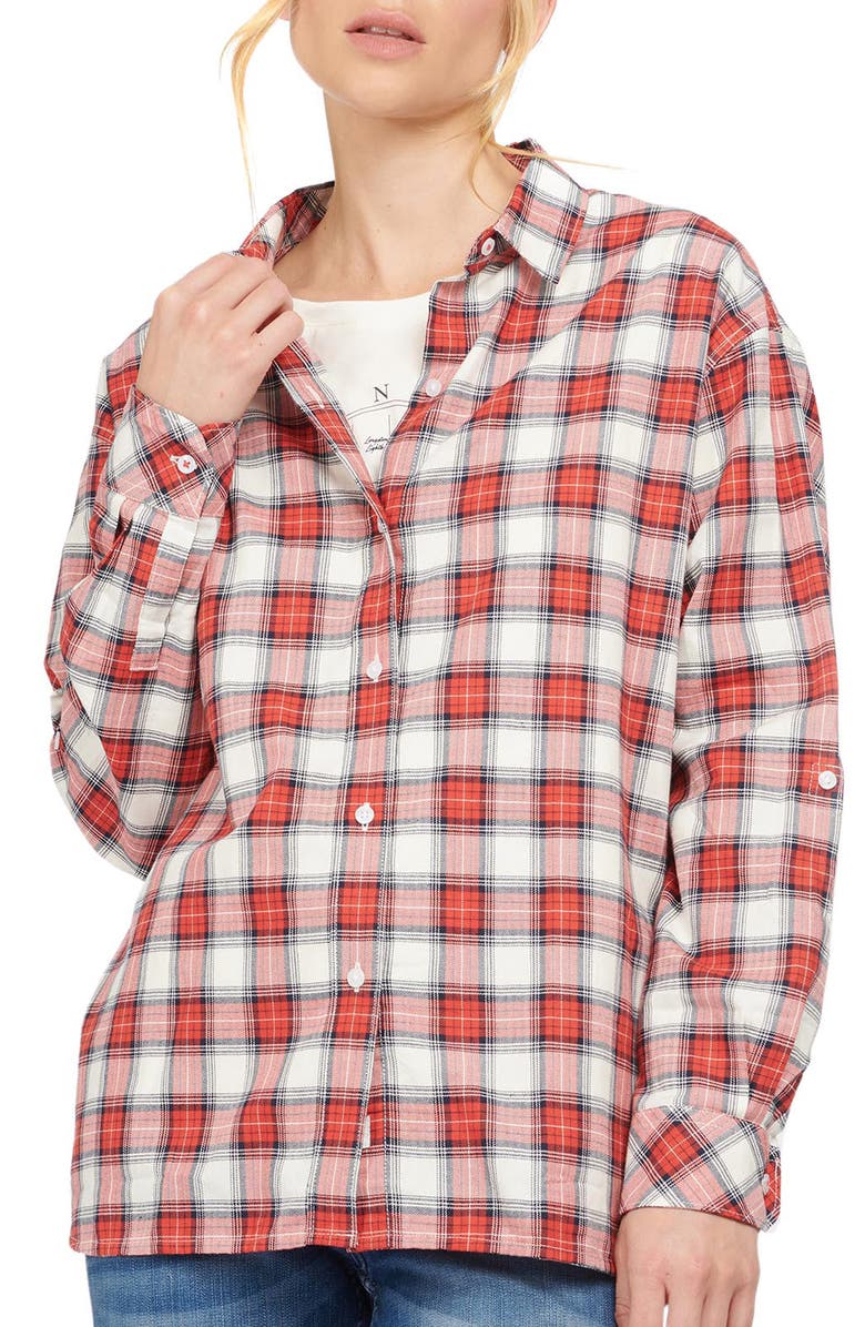 Barbour Hauxley Plaid Stretch Cotton Shirt, Main, color,