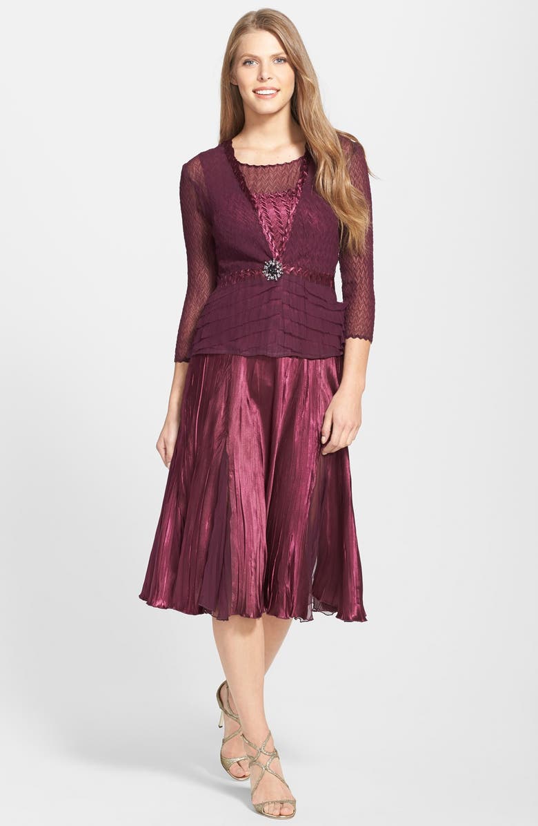 Komarov Pleated Charmeuse Dress & Chiffon Jacket, Alternate, color, 