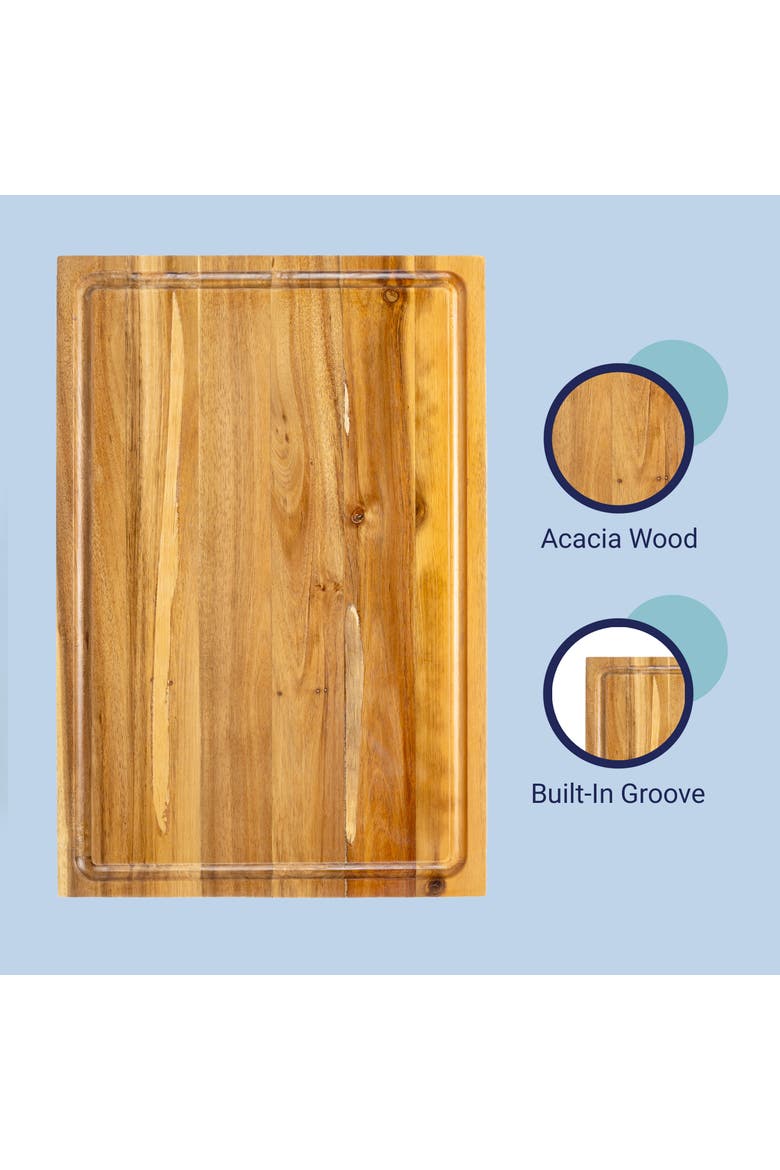 Eldridge Large Handcrafted Acacia Wood Grain Thick Reversible Cutting Board with Juice Grooves, Alternate, color, Natural