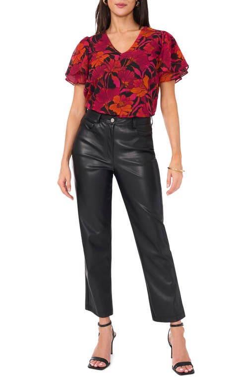 Shop Vince Camuto Floral V-neck Ruffle Sleeve Top In Cherry Noir