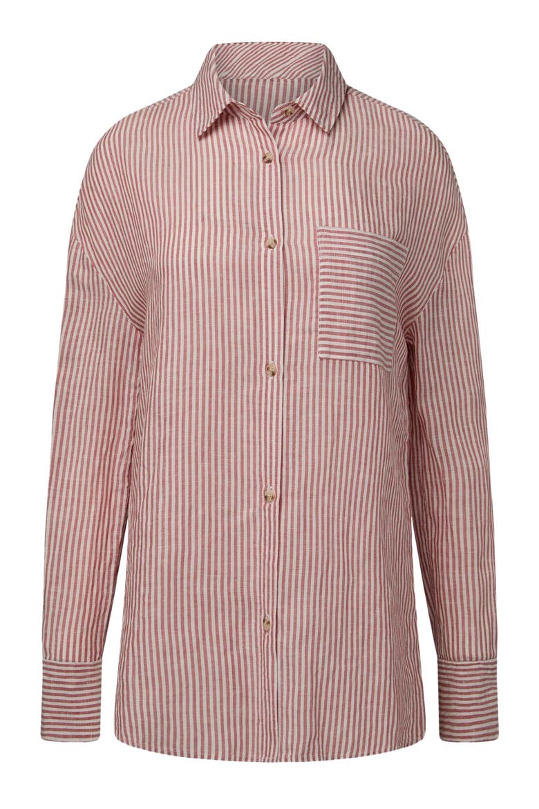 Air Linen Boyfriend Shirt, Alternate, color, DARK RED/WHITE
