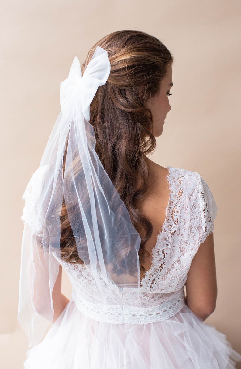 Brides & Hairpins Solene Embellished Tulle Bow, Alternate, color, Ivory