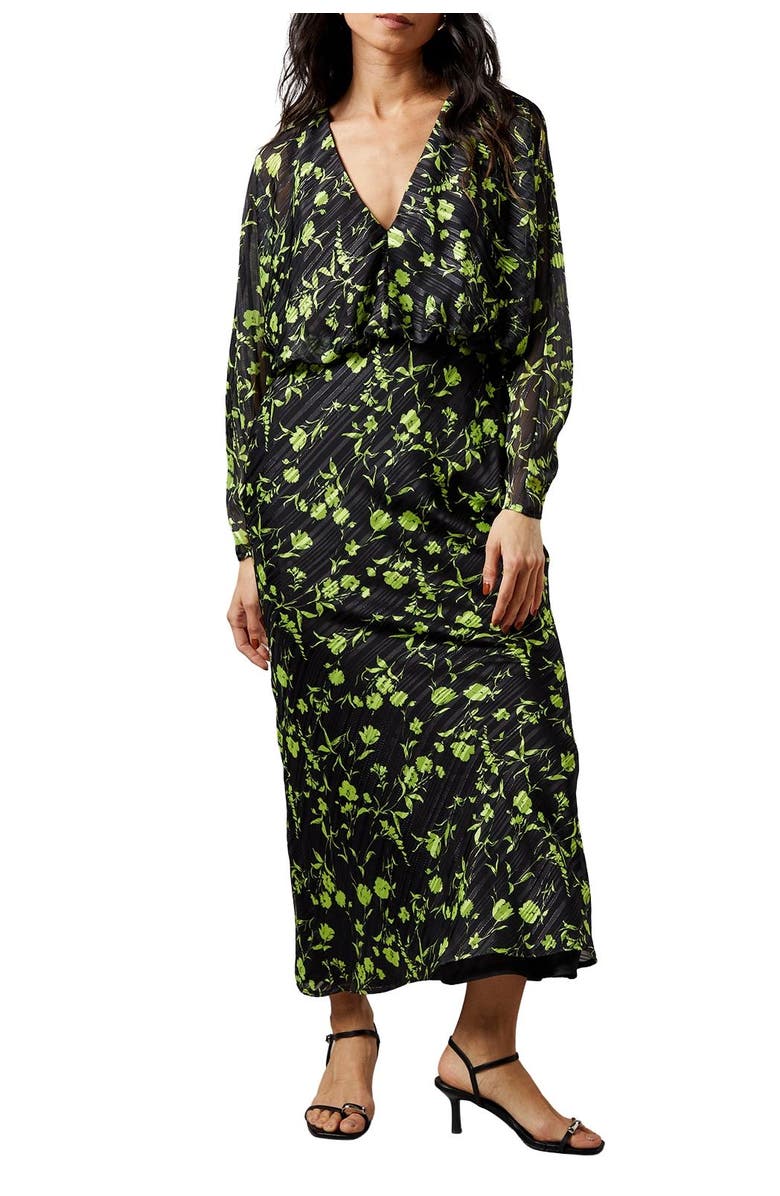 Warehouse Shadow Stripe Floral Batwing Midi Dress, Alternate, color, Floral