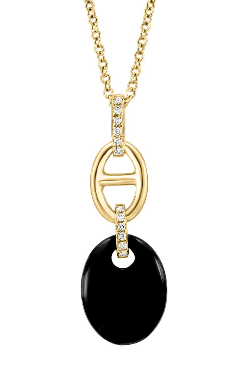 EFFY 14K Yellow Gold Pavé Diamond & Oval Onyx Pendant Necklace - 0.04 ct., Alternate, color, Black