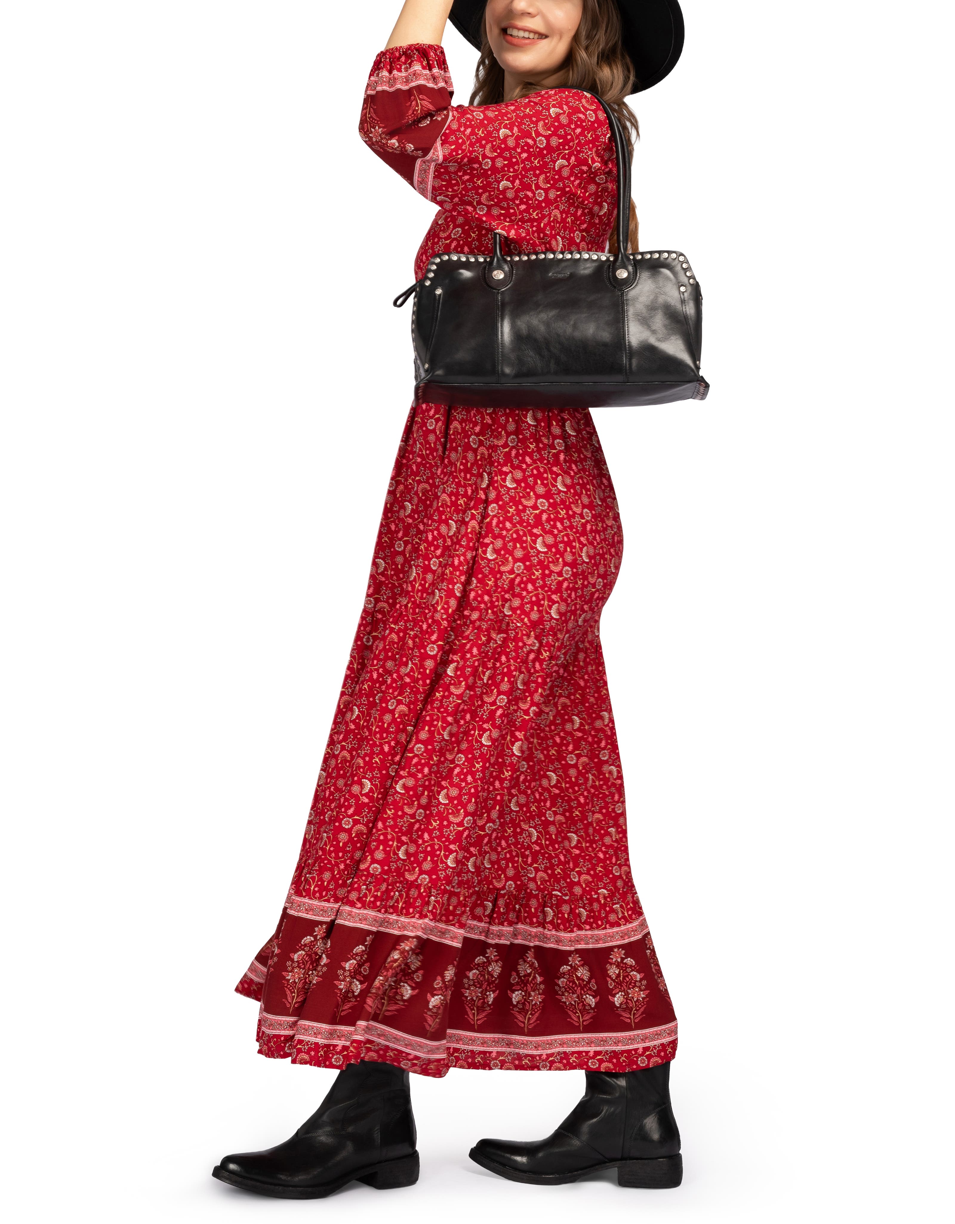 OLD TREND Soul Genuine Leather Studded Structured Shoulder Bag, Alternate, color, Black