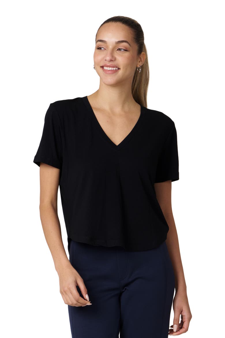 Rebody Essentials V Neck Short Sleeve Top, Alternate, color, Black