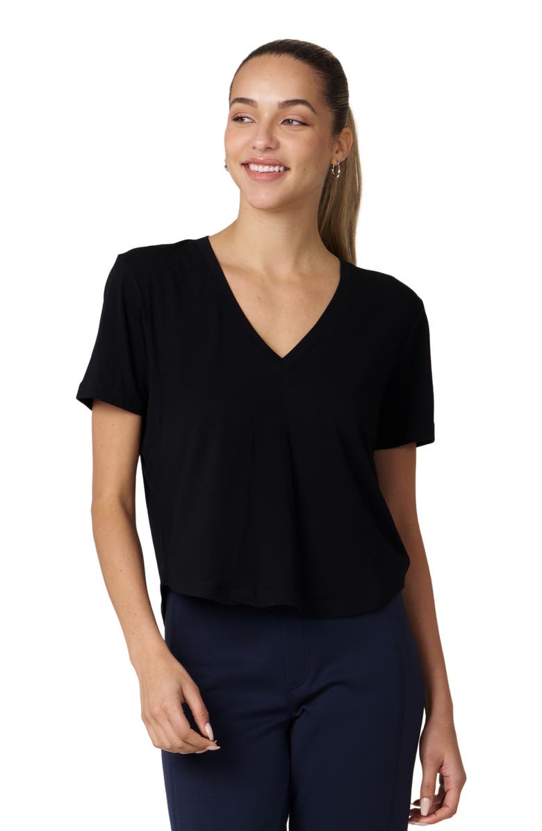 Rebody Active Rebody Essentials V Neck Short Sleeve Top, Alternate, color, Black