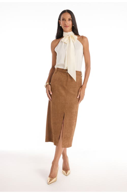 The Noli Shop Kendra Sueded Midi Skirt In Brown
