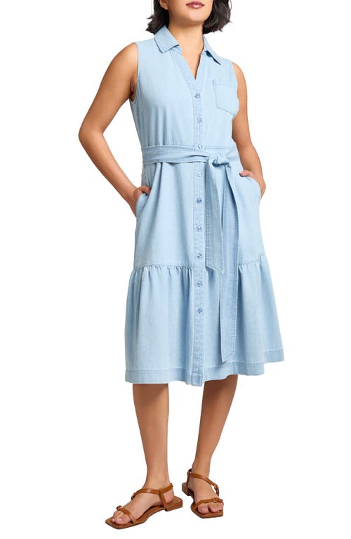 Jones New York Petite Cotton Belted A-line Shirtdress In Blue