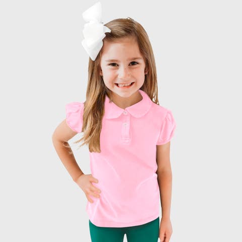 Girls Cotton Puff Short Sleeve Polo Tee with Peter Pan Collar (Toddler/Kids)