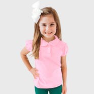 CITY THREADS Girls 100% Cotton Puff Short Sleeve Polo Tee with Peter Pan Collar