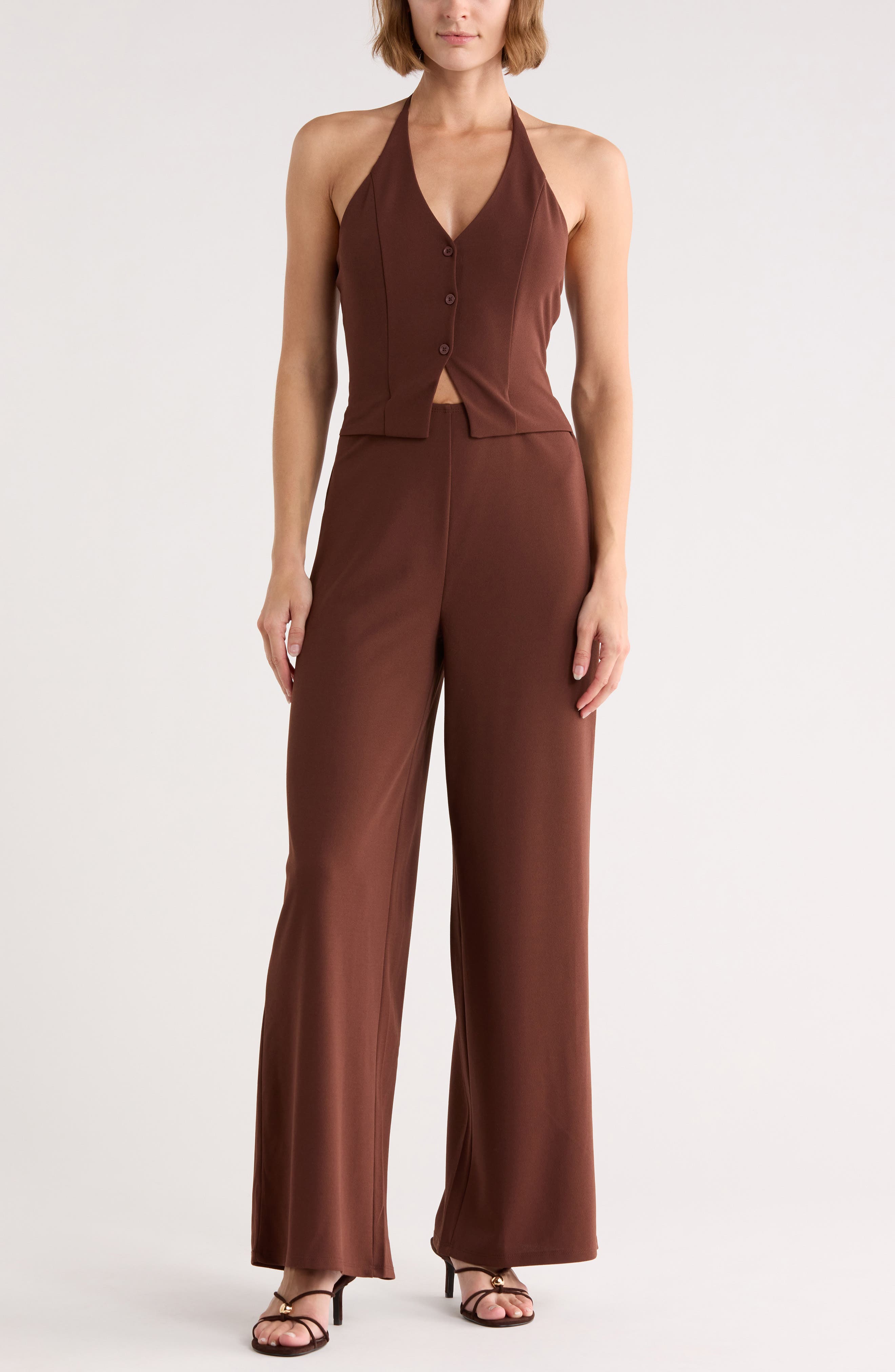 Madden Girl Halter Neck Vest Jumpsuit In Brown