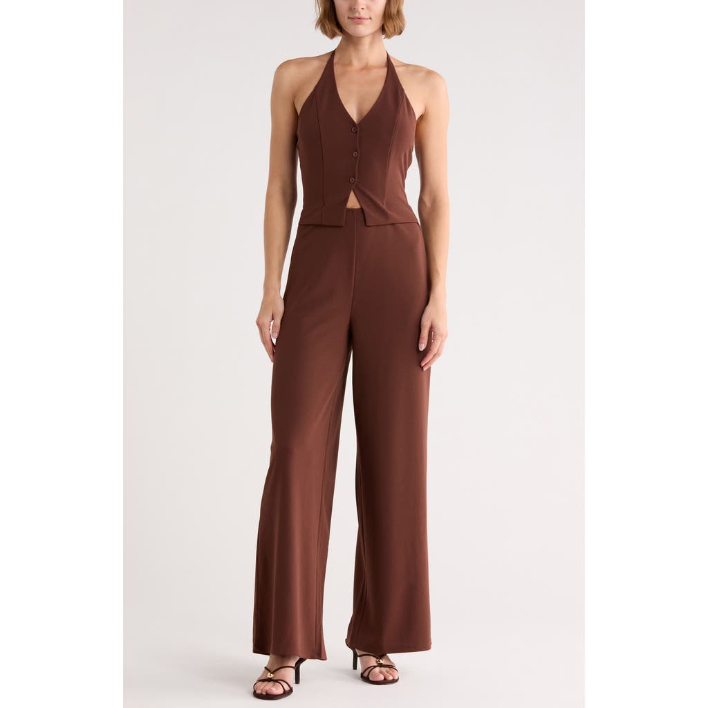 Madden Girl Halter Neck Vest Jumpsuit In Brown