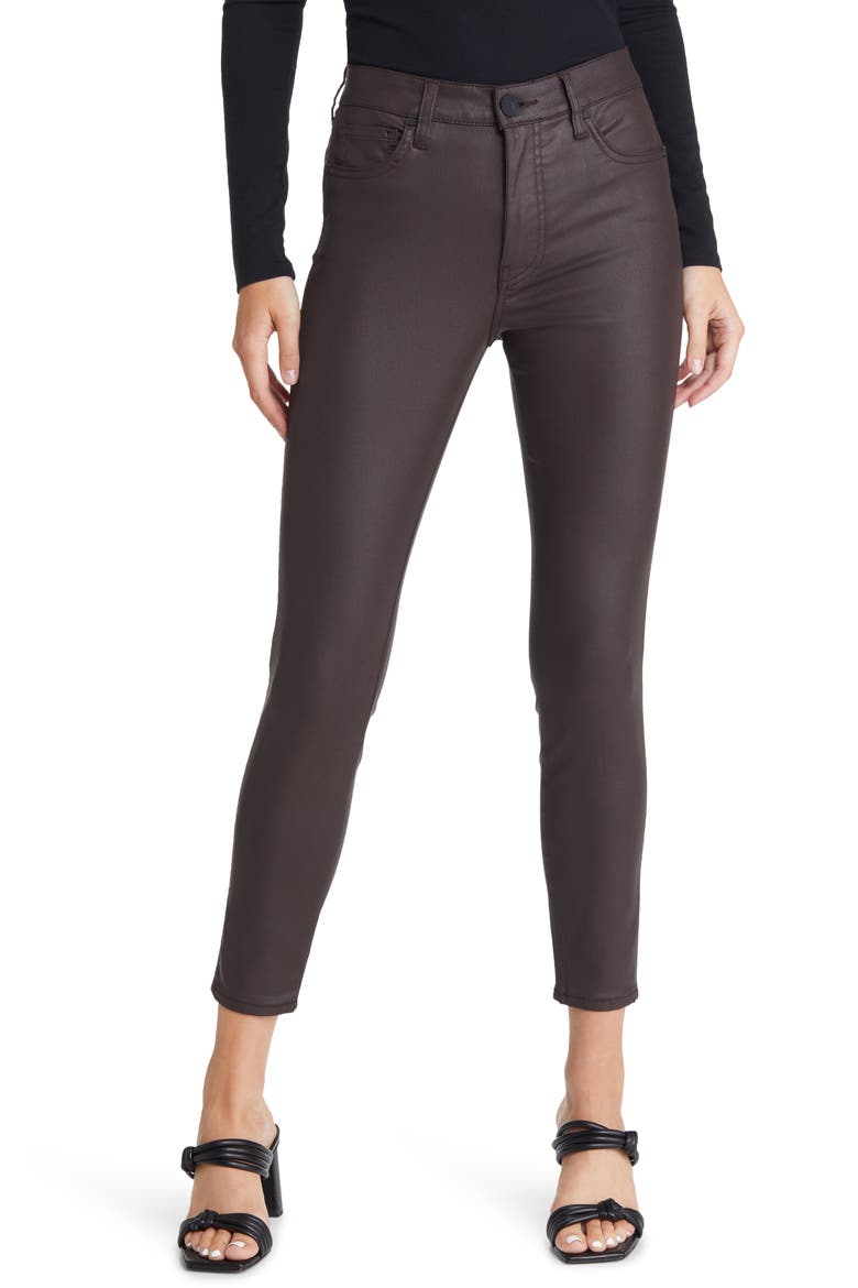 Donna Fab Ab Coated High Waist Ankle Skinny Jeans, Main, color, CHOCOLATE