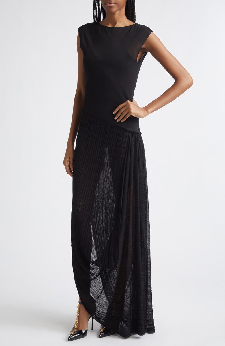 Balmain Fléchage Draped Sheer Dress, Alternate, color, 0Pa Black