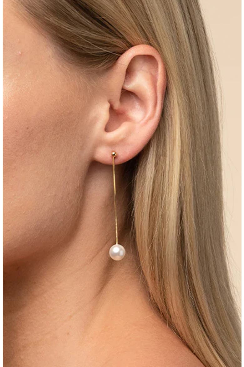 14k Gold Plated Dangled Pearl Earrings Trendy Statement Piece, Alternate, color, Gold
