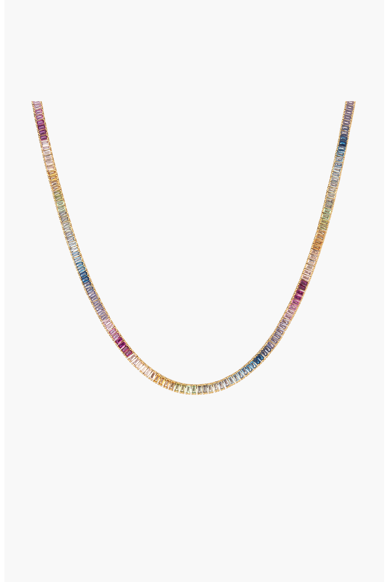 Rainbow Baguette Tennis Necklace, Main, color, Yellow Gold Vermeil