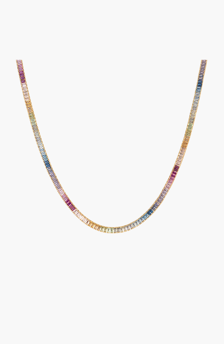 Aurate New York Rainbow Baguette Tennis Necklace, Main, color, Ombré Rainbow