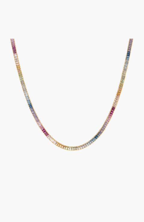 Rainbow Baguette Tennis Necklace