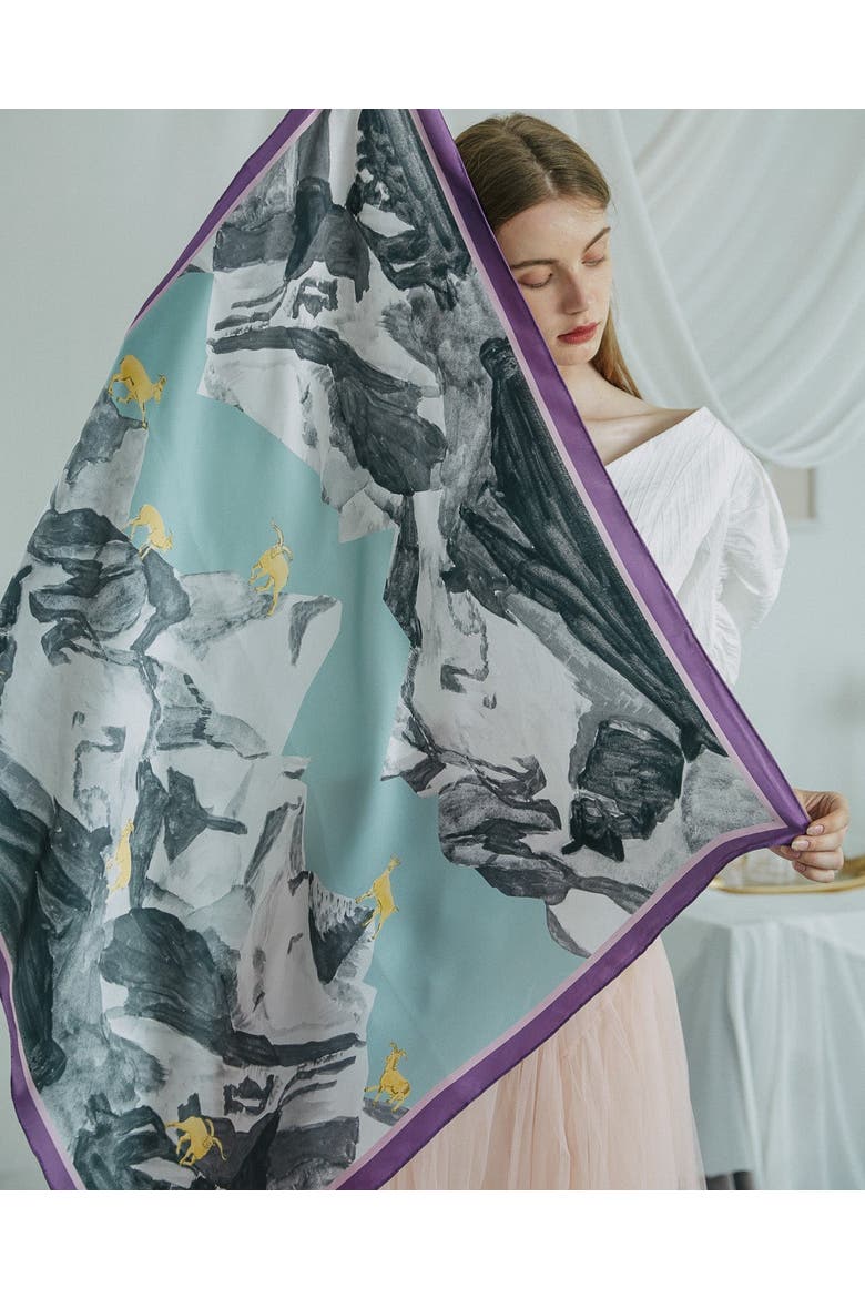 "Himalaya" Large Silk Scarf, Alternate, color, Green Purple