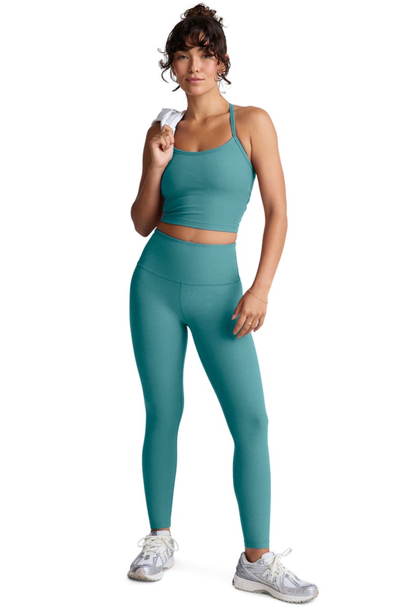 Beyond Yoga Space Dye Slim Racerback Crop Tank, Alternate, color, Deep Aqua Heather