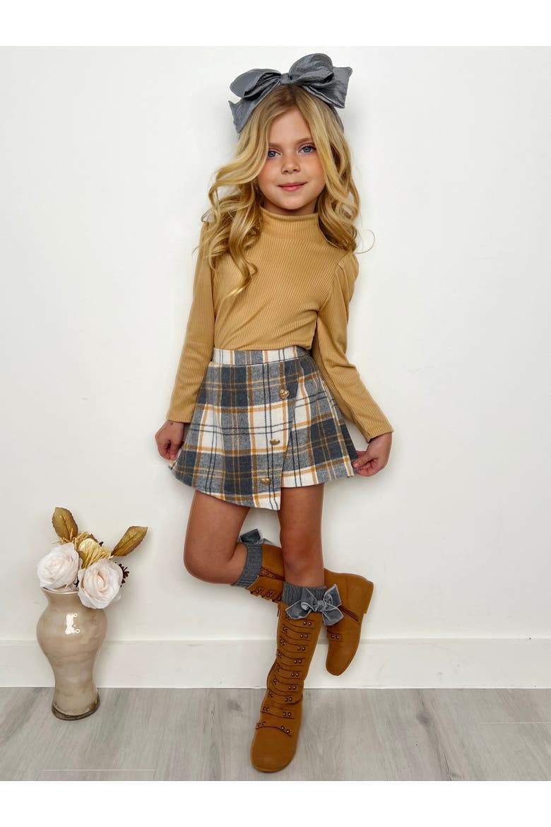 Turtleneck Top and Plaid Skort Set, Alternate, color, Yellow