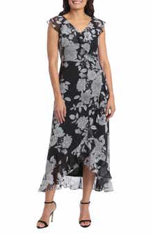 London Times Ruffle Wrap Maxi Dress