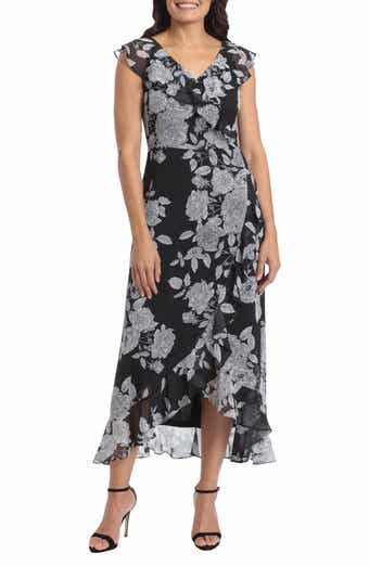 London Times Ruffle Wrap Maxi Dress