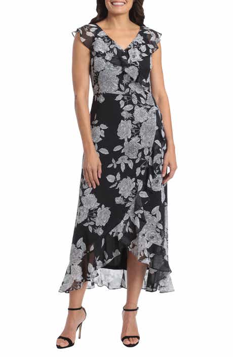 London Times Ruffle Wrap Maxi Dress