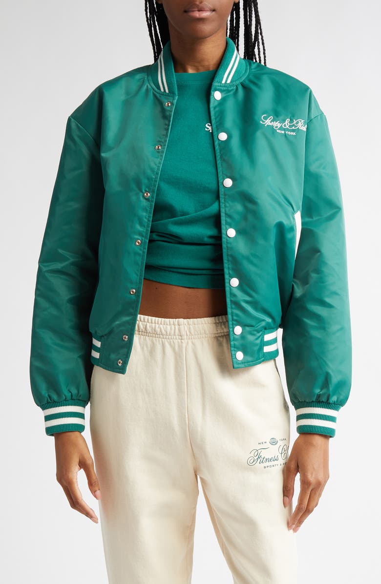 Sporty & Rich Wellness Nylon Varsity Jacket, Main, color, 