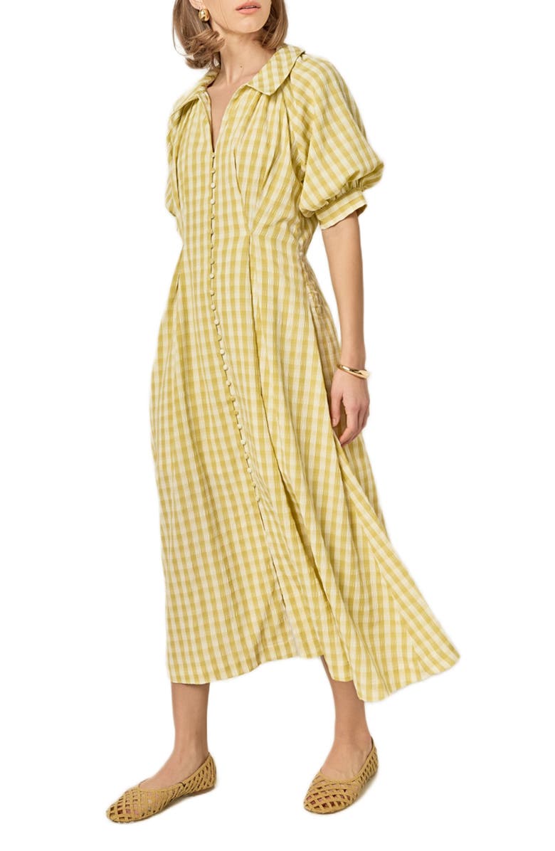 English Factory Gingham Puff Sleeve Seersucker Shirtdress, Alternate, color, Pistachio