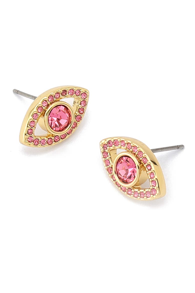 Pavé Evil Eye Stud Earrings, Alternate, color, PINK