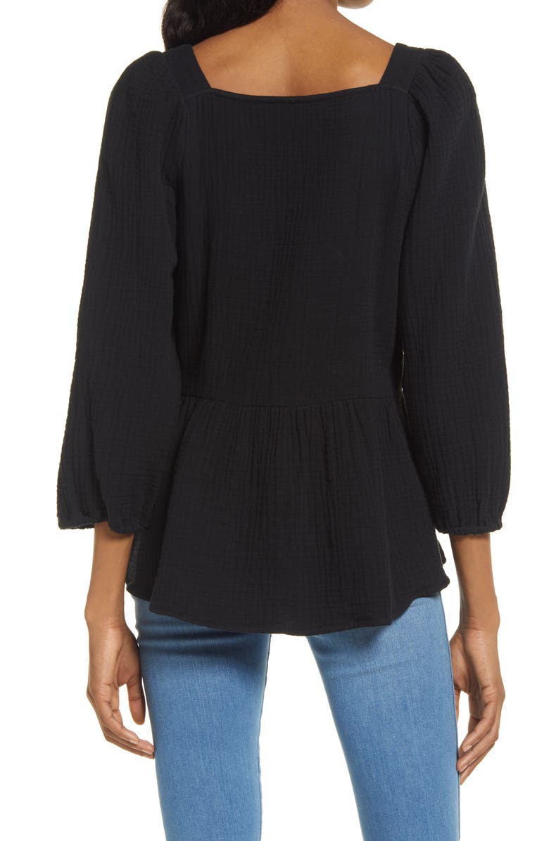 Madewell Millbrook Puff Sleeve Lightspun Cotton Peplum Top, Alternate, color, 