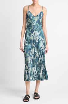 Vince Floral Crushed Satin Midi Slipdress