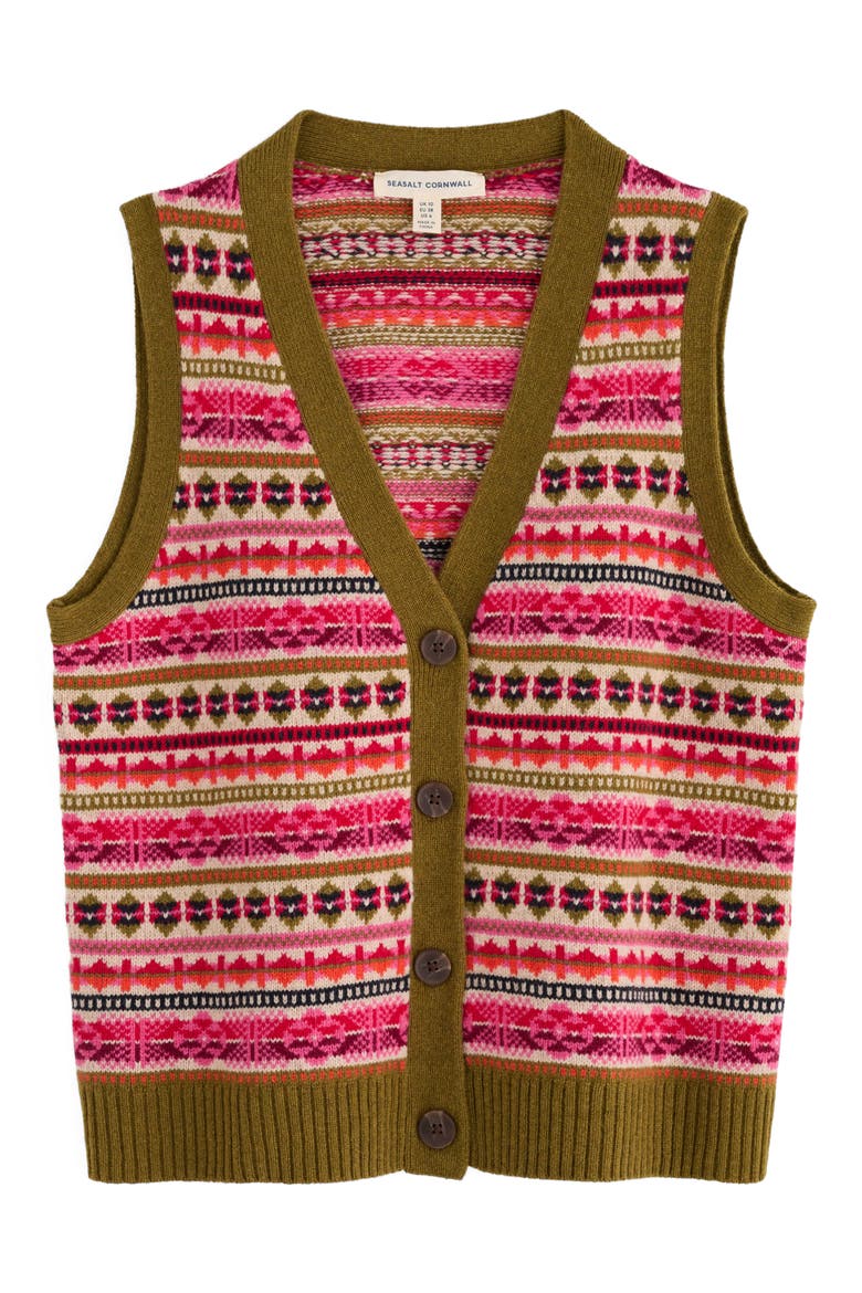 Percella Cove Fair Isle Merino Wool Blend Button-Up Sweater Vest, Alternate, color, KNIT SCILLIA ARAN MULTI