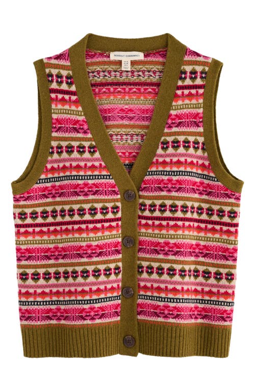 Seasalt Cornwall Percella Cove Fair Isle Merino Wool Blend Button-up Sweater Vest In Multi