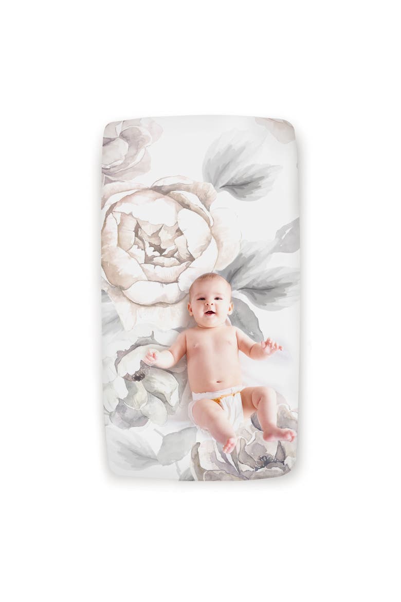 Signature Watercolor Floral Organic Cotton Fitted Crib Sheet, Main, color, White Multi
