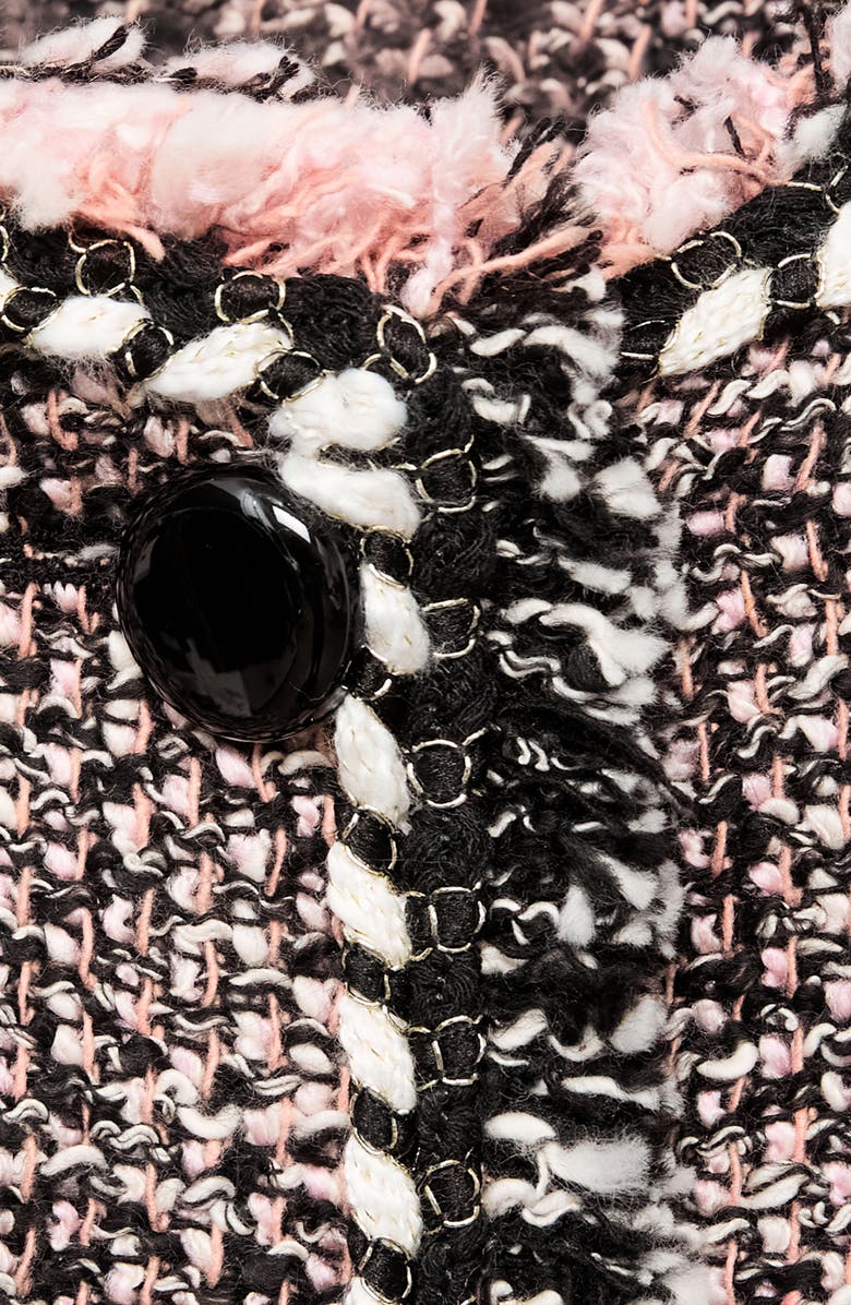 MANGO Button Front Tweed Jacket, Alternate, color, Black