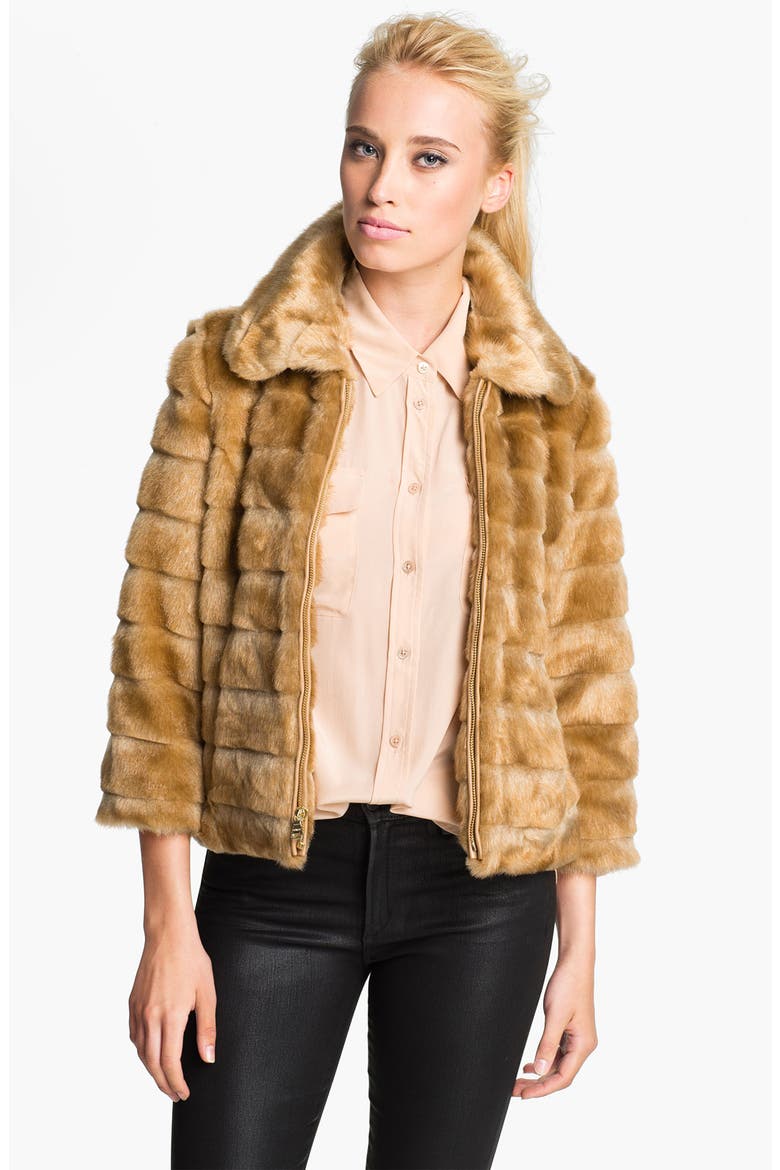 Faux Mink Crop Jacket, Main, color, BLONDIE