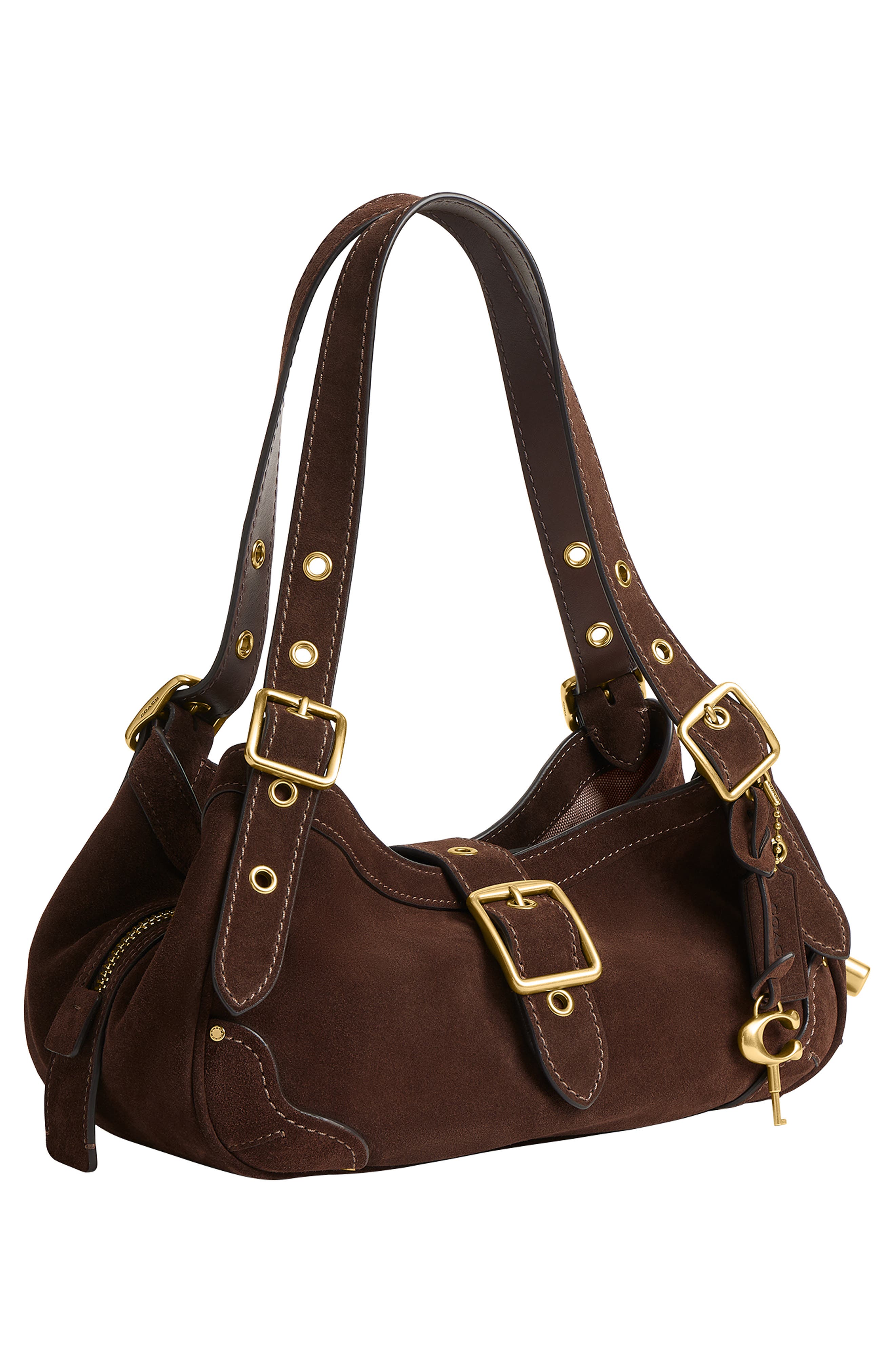 Drifter 31 Suede Shoulder Bag, Alternate, color, DARK CHOCOLATE