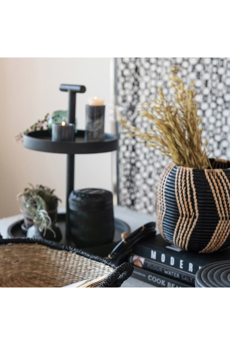 Decorative Handwoven Rattan Storage Basket Storage with Lid, Natural and Black, Alternate, color, Black