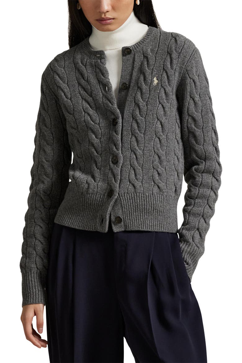 Cable Wool & Cashmere Cardigan, Main, color, FLANNEL GREY HEATHER
