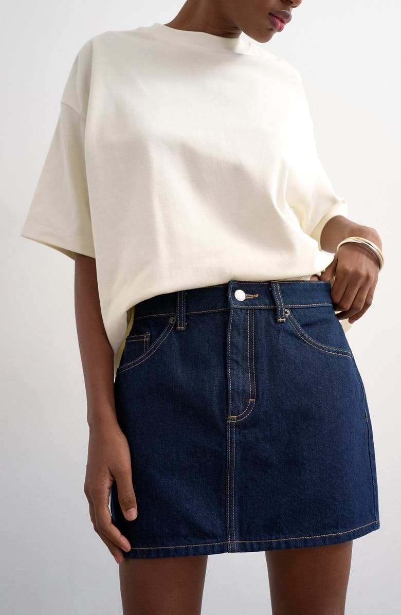 Topshop Plemet Cotton Denim Miniskirt, Alternate, color, Mblue