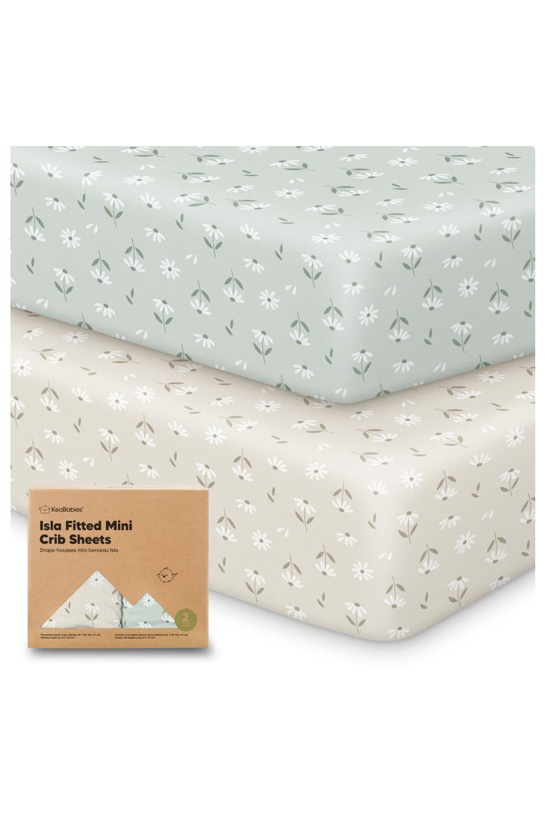 Isla Fitted Mini Crib Sheets, Main, color, Daisies