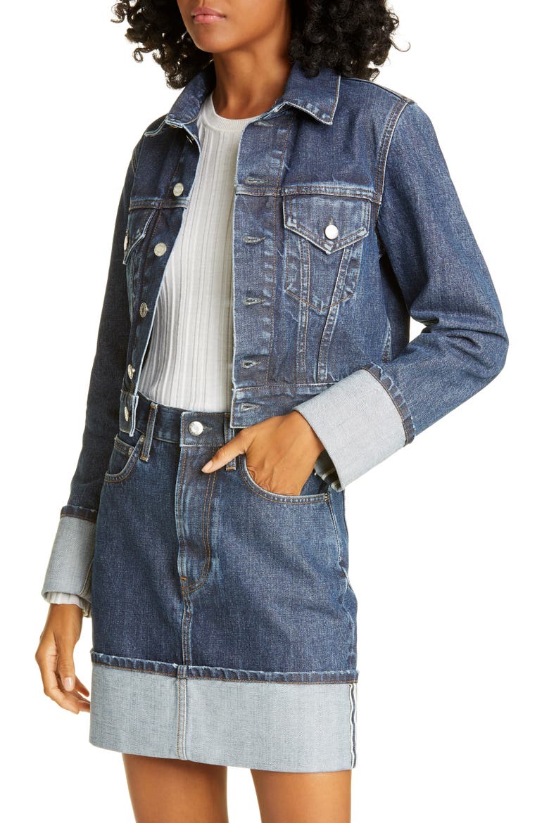 Little Denim Trucker Jacket, Main, color, DARK STONE WASH