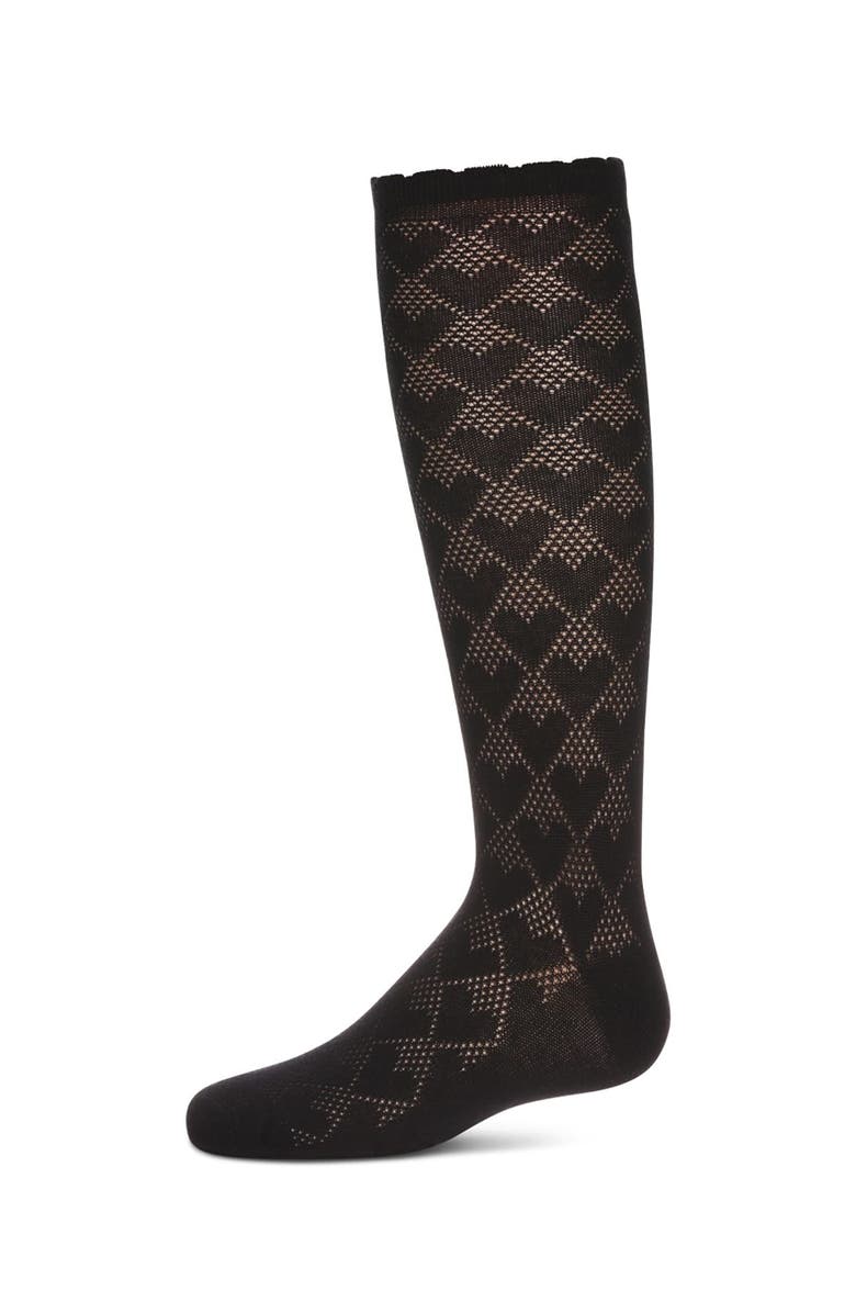 MeMoi Open Work Heart Knee High Socks, Main, color, Black