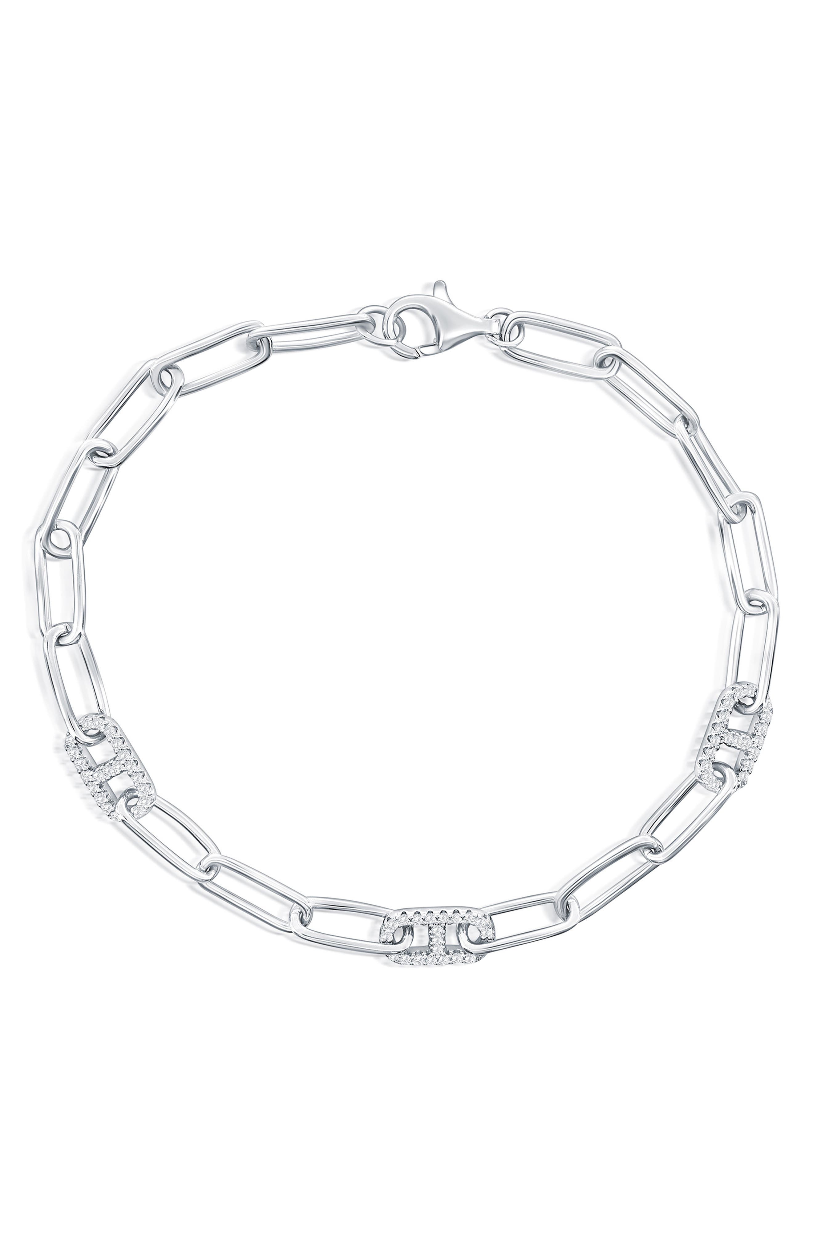 Sterling Silver CZ Paperclip Chain Bracelet